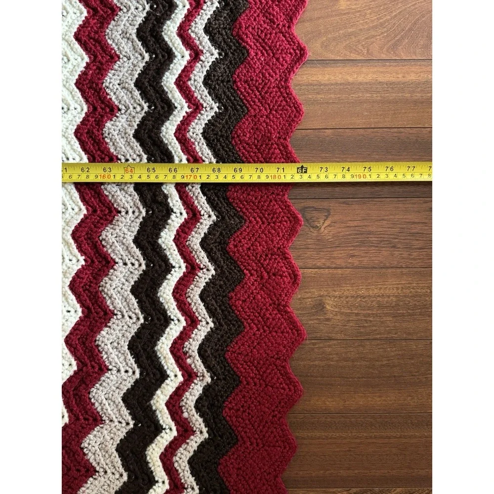 Vintage Handmade Crochet Afghan Chevron Ripple Throw Blanket 72x44 Burgundy